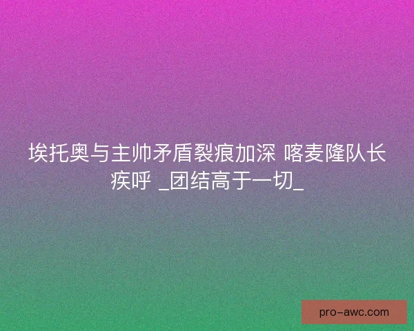 埃托奥与主帅矛盾裂痕加深 喀麦隆队长疾呼 _团结高于一切_