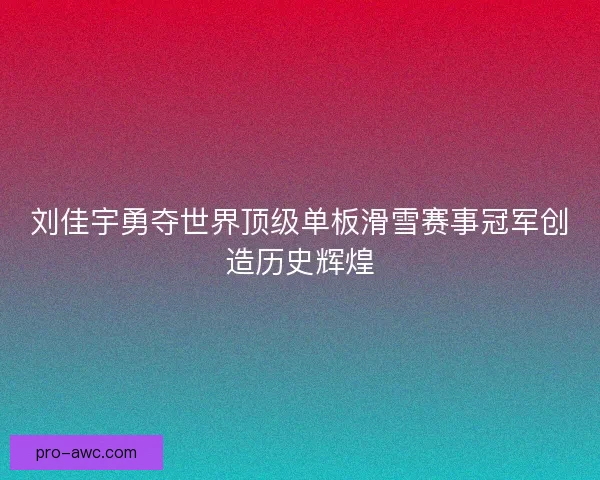 刘佳宇勇夺世界顶级单板滑雪赛事冠军创造历史辉煌